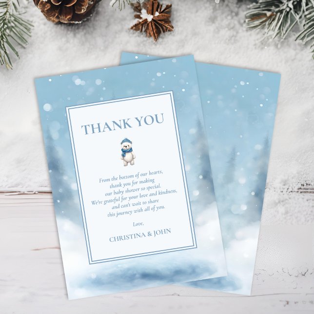 Cute Winter Bear Blue Baby Shower Thank You Card (Creator Uploaded)