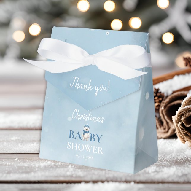 Cute Winter Bear Blue Baby Shower Thank You Favour Box (Creator Uploaded)