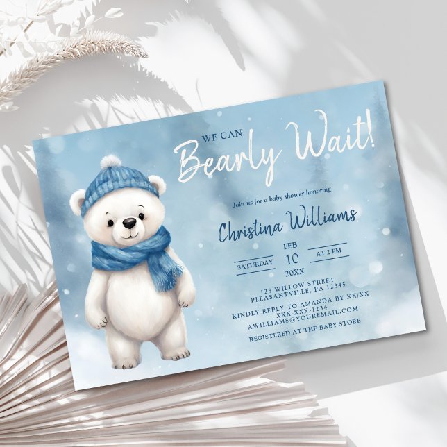 Cute Winter Bear Blue Boy Baby Shower Invitation (Creator Uploaded)