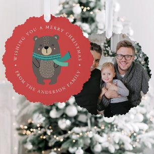 Cute Winter Bear Photo Holiday Tree Decoration Card