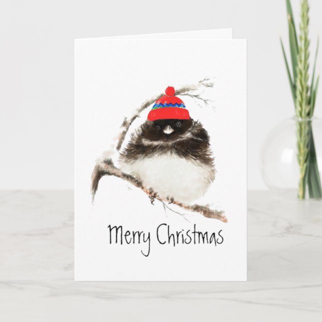 Cute Winter Bird in Hat, Christmas, Humour, Junco Holiday Card (Front)