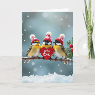 Cute Winter Birds Knit Hat Greeting Card