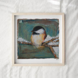 Cute Winter Black Capped Chickadee Art Poster