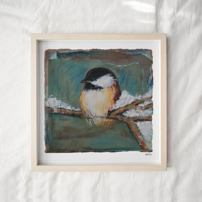 Cute Winter Black Capped Chickadee Art Poster (Creator Uploaded)