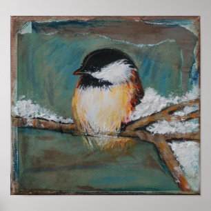Cute Winter Black Capped Chickadee   Poster