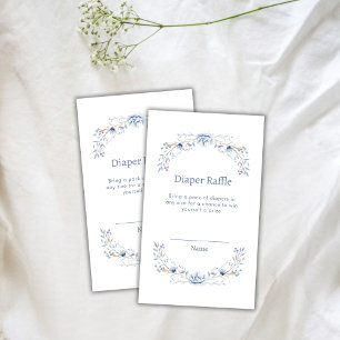 Cute Winter Blue Floral Diaper Raffle Baby Shower Enclosure Card