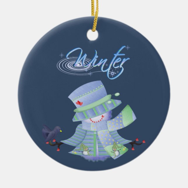 Cute Winter Blues  Ceramic Tree Decoration (Front)