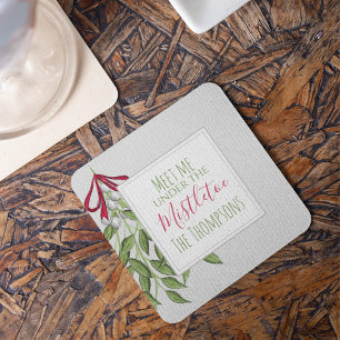 Cute Winter Botanical Christmas Greens Square Paper Coaster
