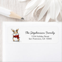 Cute Winter Bunny Sketch Return Address