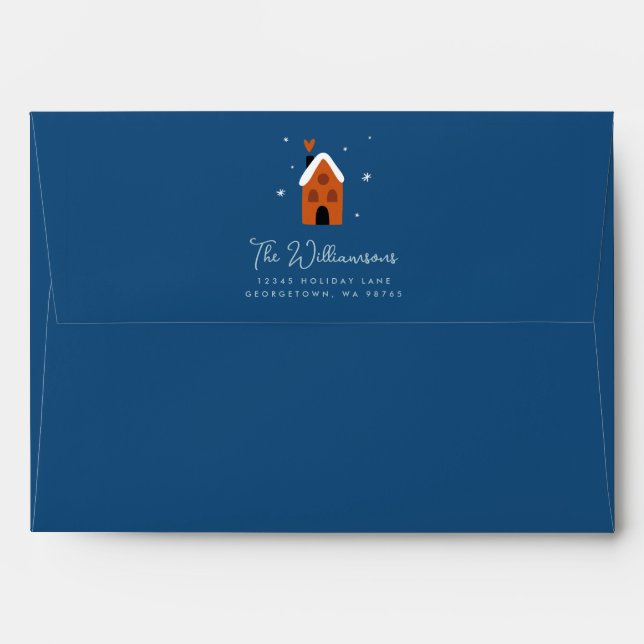 Cute Winter Cabin Snow Blue Pattern Return Address Envelope (Back (Top Flap))