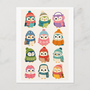 Cute Winter Cartoon Owl Postcard