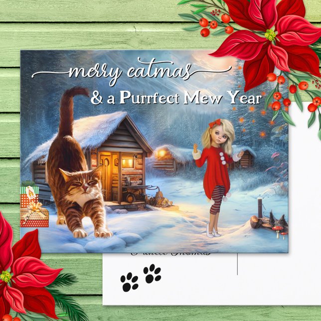 Cute Winter Cat Christmas New Year Postcard (Creator Uploaded)