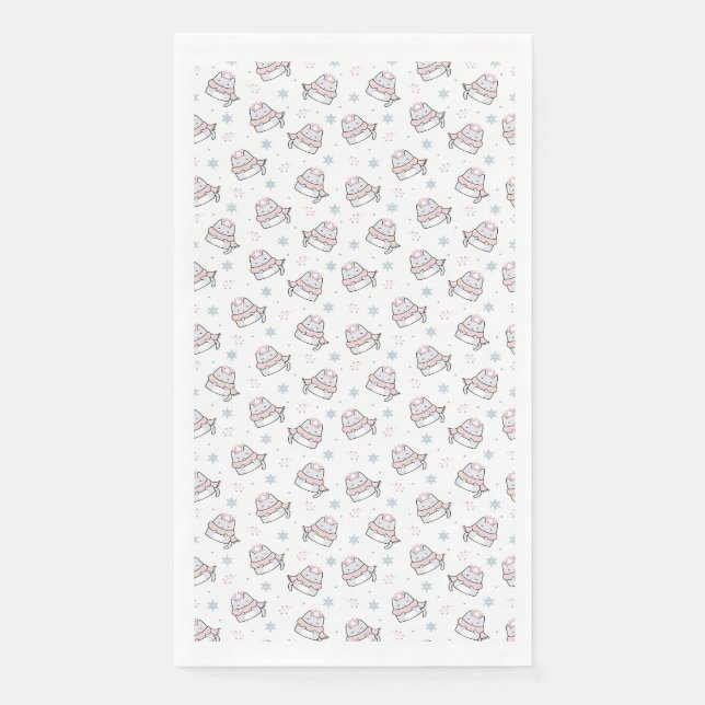 Cute Winter Cat Pattern with Scarves and Snowflake Napkin (Front)