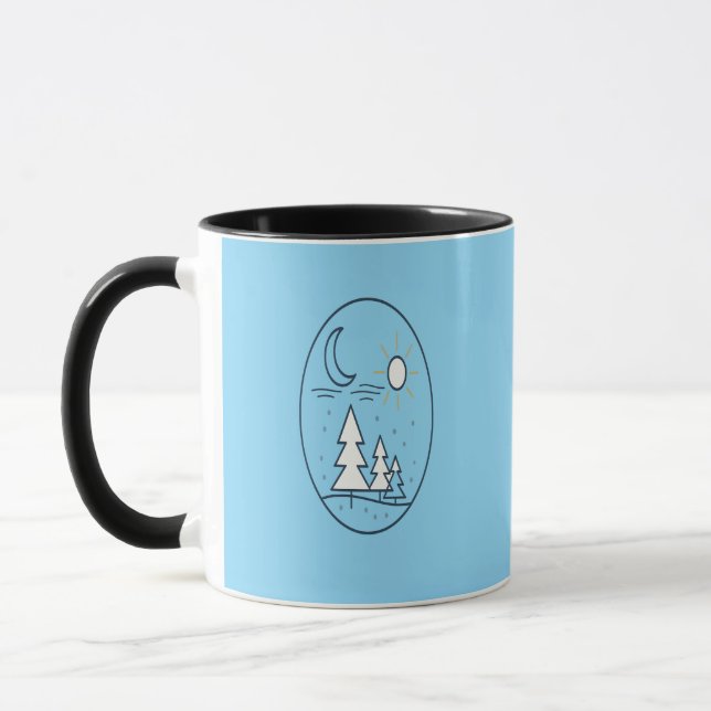 Cute Winter Celestial Sun Moon Pine Trees Art Mug (Left)