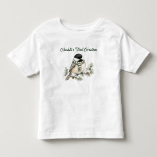 Cute Winter Chickadee First Christmas Toddler T-Shirt