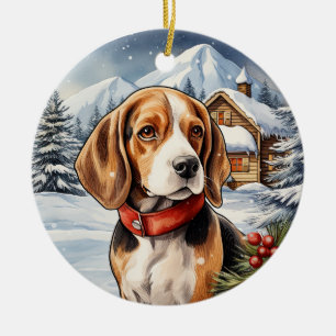 Cute Winter Christmas Beagle Ceramic Tree Decoration