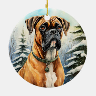 Cute Winter Christmas Boxer Ceramic Tree Decoration