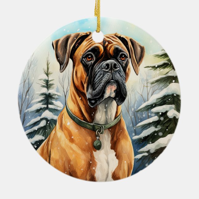 Cute Winter Christmas Boxer Ceramic Tree Decoration (Back)