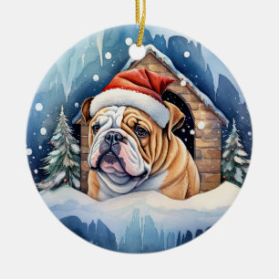 Cute Winter Christmas Bulldog Ceramic Tree Decoration