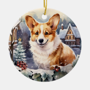 Cute Winter Christmas corgi Ceramic Tree Decoration