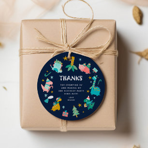 Cute Winter Christmas Dino Kids Birthday Party Favour Tags
