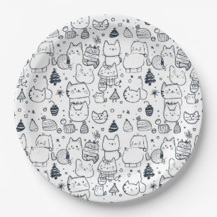 Cute Winter Christmas Doodle Pattern (1) Paper Plate