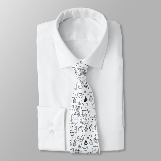 Cute Winter Christmas Doodle Pattern (1) Tie (Tied)