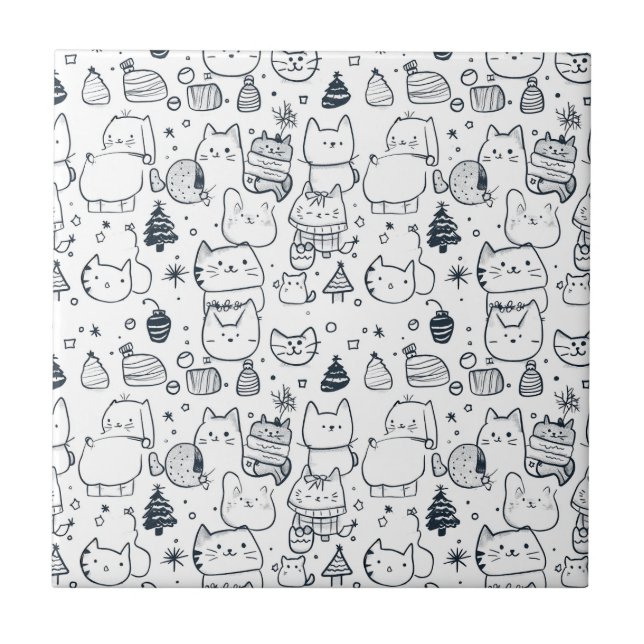 Cute Winter Christmas Doodle Pattern (1) Tile (Front)