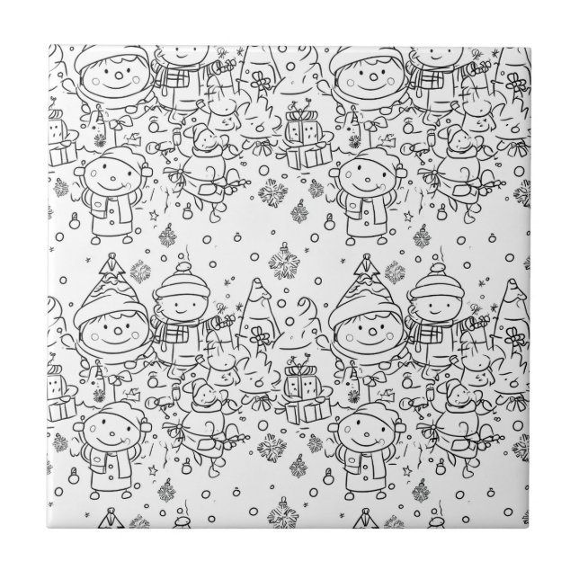 Cute Winter Christmas Doodle Pattern (2) Tile (Front)