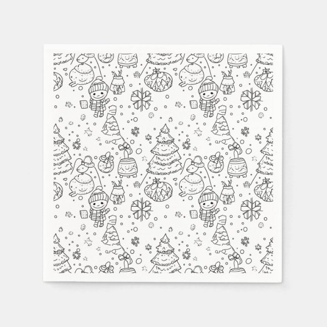 Cute Winter Christmas Doodle Pattern (3) Napkin (Front)