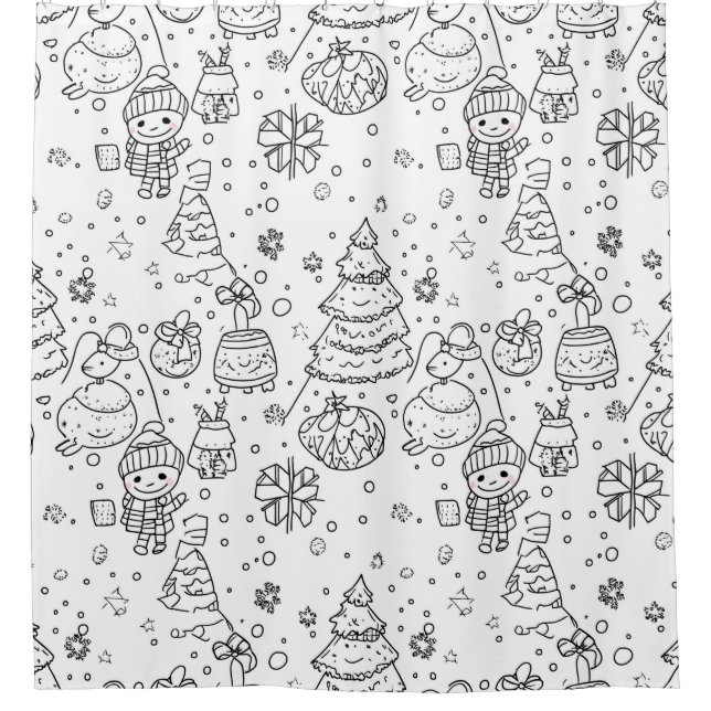 Cute Winter Christmas Doodle Pattern (3) Shower Curtain (Front)