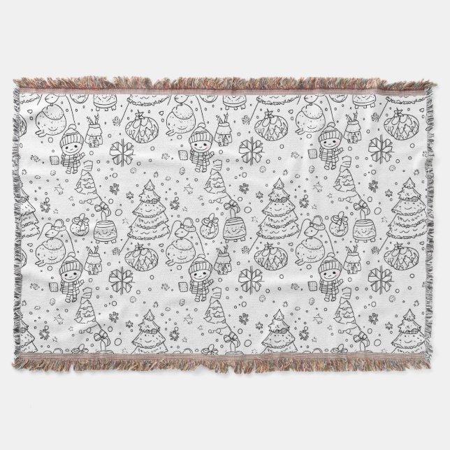 Cute Winter Christmas Doodle Pattern (3) Throw Blanket (Front)