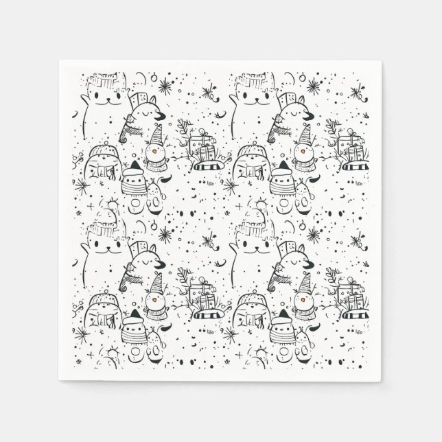 Cute Winter Christmas Doodle Pattern (4) Napkin (Front)