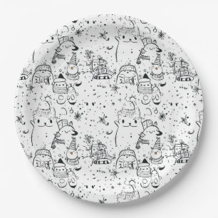 Cute Winter Christmas Doodle Pattern (4) Paper Plate
