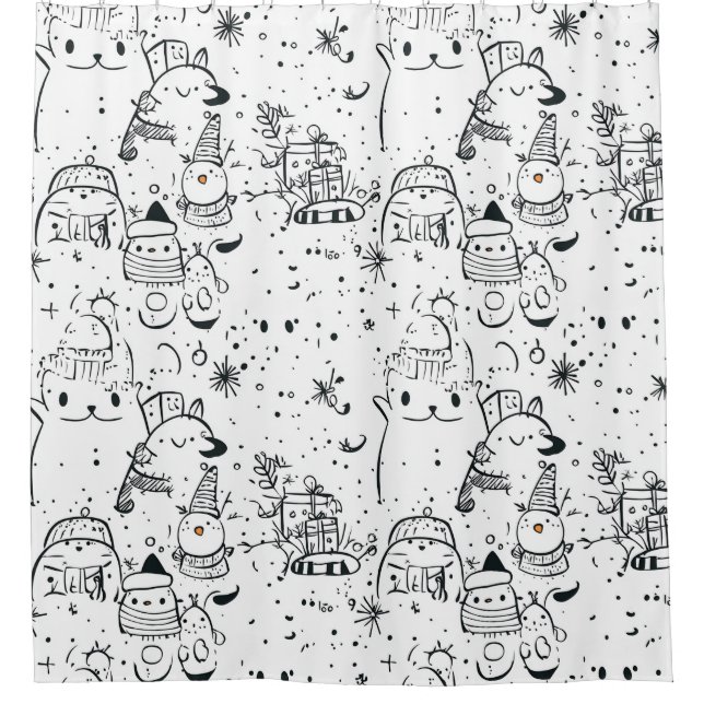 Cute Winter Christmas Doodle Pattern (4) Shower Curtain (Front)