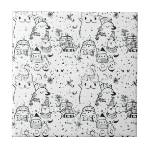 Cute Winter Christmas Doodle Pattern (4) Tile