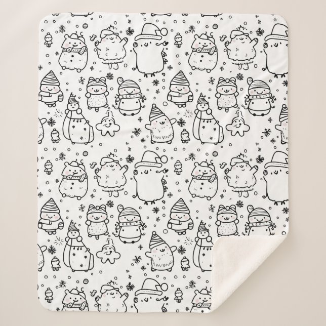 Cute Winter Christmas Doodle Pattern (5) Sherpa Blanket (Front)