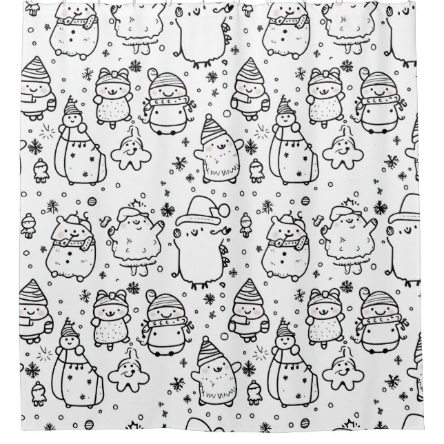 Cute Winter Christmas Doodle Pattern (5) Shower Curtain (Front)