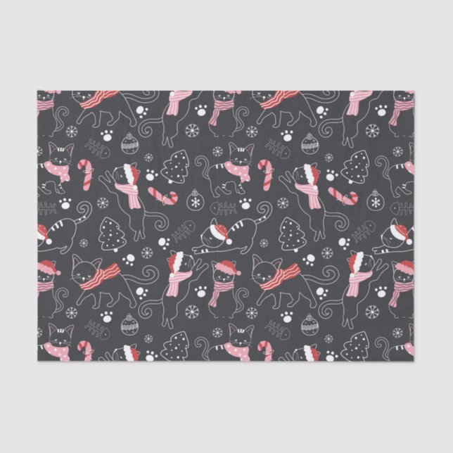 Cute Winter Christmas Kitty Cat Pattern Tissue Paper (Front)