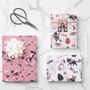Cute Winter Christmas Kitty Cat Pattern Wrapping Paper Sheet