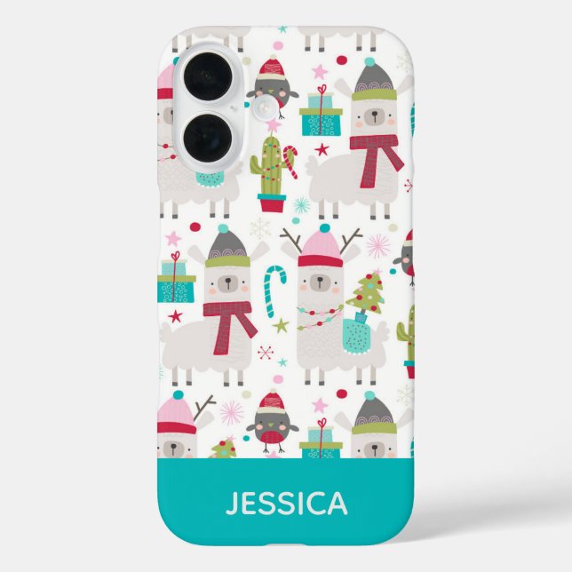 Cute Winter Christmas Llama Pattern Personalised Case-Mate iPhone Case (Back)