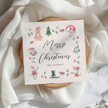 Cute Winter Christmas Personalised  Napkin<br><div class="desc">Cute Christmas Winter Napkins. Design features the cutest watercolor festive images framing an elegant Merry Christmas template and family name in a combination of serif and calligraphy script.</div>