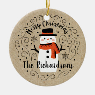 Cute Winter Christmas Snowman Ceramic Tree Decoration