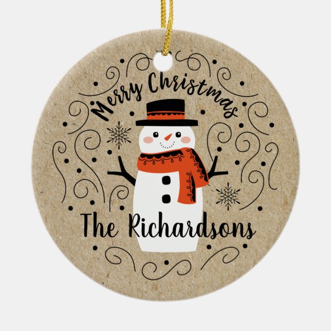 Cute Winter Christmas Snowman Ceramic Tree Decoration (Front)