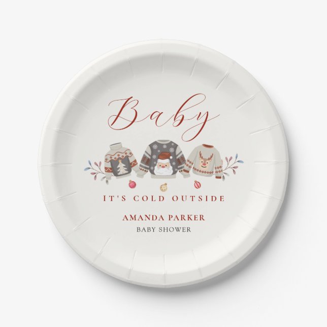 Cute Winter Clothes Christmas Baby Shower  Paper Plate (Front)