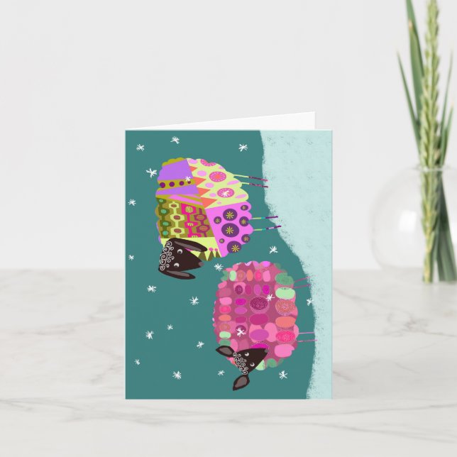 Cute Winter Colourful Sheep BLANK Greeting Card (Front)
