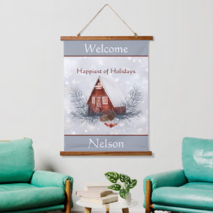 Cute winter cottage custom Christmas Holiday  Hanging Tapestry