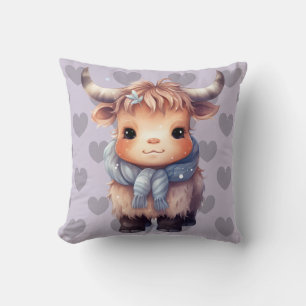 Cute winter cow and hearts cushion