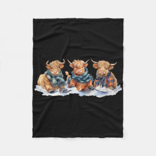 Cute Winter Cows Plaid Scarf Skiing Snowshoe Snow  Fleece Blanket