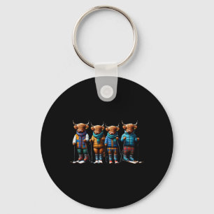 Cute Winter Cows Plaid Scarf Skiing Snowshoe Snow Key Ring